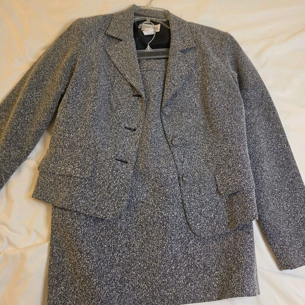 Chadwick's Womens Size 6 Black White Tweed 2 Piece Skirt Suit Blazer